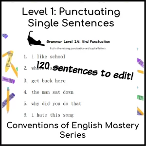 Grammar & Complete Sentences Intervention Level 1: Punctuating Single Sentences